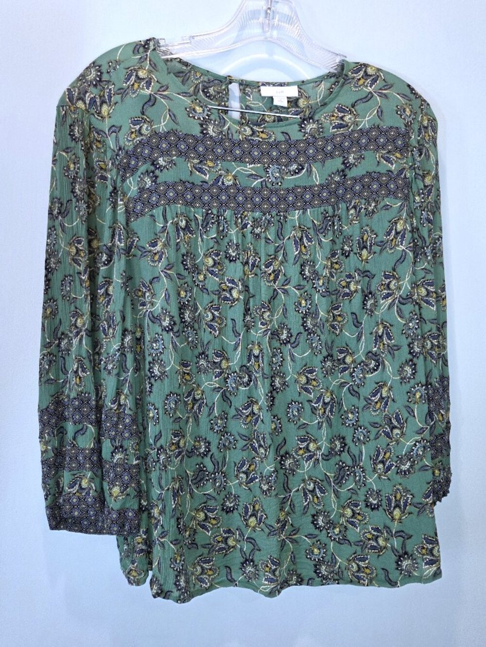 NWOT J. Jill Green Paisley Floral Blouse Size MP